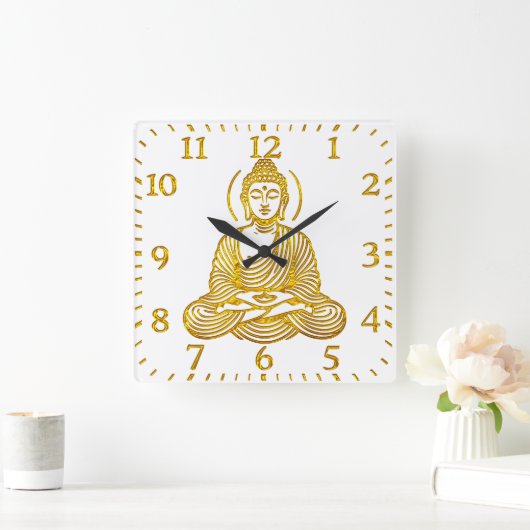 Gouden Boeddhabeeld in meditatie Vierkante Klok (Huis)