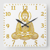 Gouden Boeddhabeeld in meditatie Vierkante Klok (Voorkant)