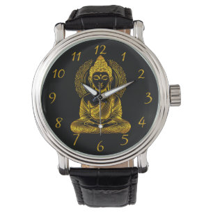 Gouden Boeddhabeeld in serene meditatiehouding Horloge