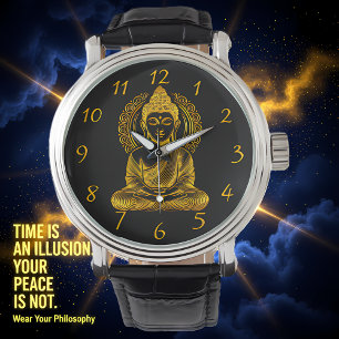 Gouden Boeddhabeeld in serene meditatiehouding Horloge