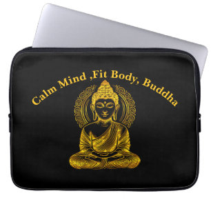 Gouden Boeddhabeeld in serene meditatiehouding Laptop Sleeve