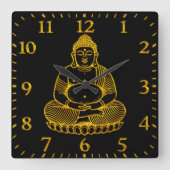 Gouden Boeddhabeeld Mediteren in een vredige houdi Vierkante Klok (Voorkant)