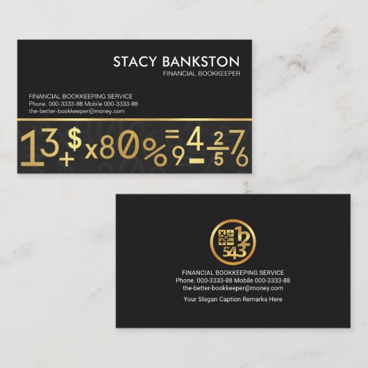 Gouden boekhoudingscijfers symboollaag visitekaartje (Voorkant / Achterkant)
