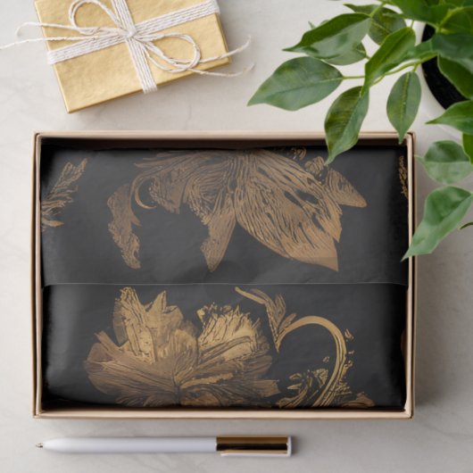 Gouden Boerderij Haan op Zwart Tissuepapier (Geschenk)