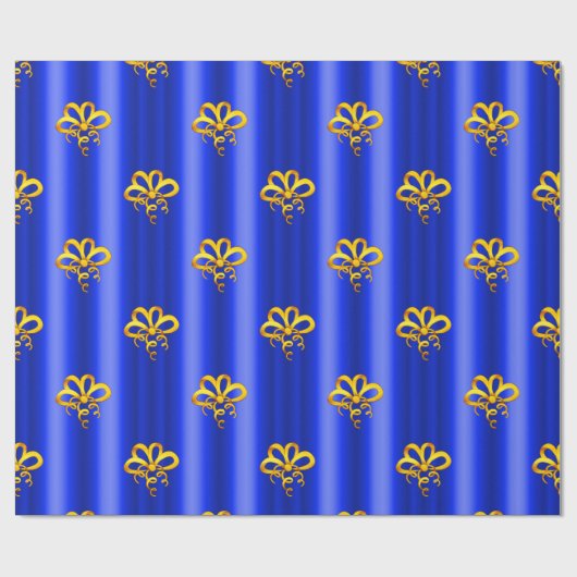 Gouden Bogen op Blauwe Kerstmis Cadeaupapier (Vlak)