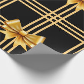 Gouden Bogen Op Zwarte Achtergrond Cadeaupapier (Hoek)