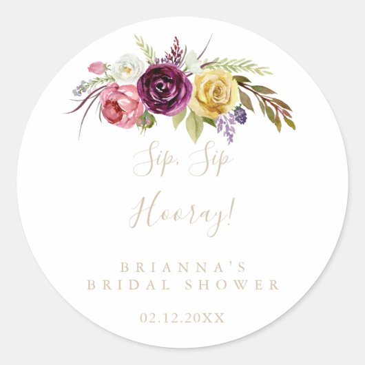 Gouden Boho Bloem Sip Sip Hooray Bruiloft   Ronde Sticker (Voorkant)