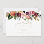 Gouden Boho Bloemen Horizontale Bruiloft Sla de da Save The Date (Voorkant)