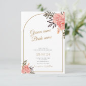 Gouden Boho Bloemrijke Boog Trouwkaart Informatiekaartje (Staand voorkant)