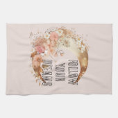 Gouden Boho Blush Roze Bloem Bruiloft Feest Theedoek (Horizontaal)