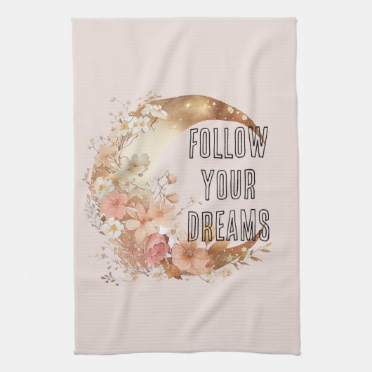 Gouden Boho Blush Roze Bloem Bruiloft Feest Theedoek (Verticaal)