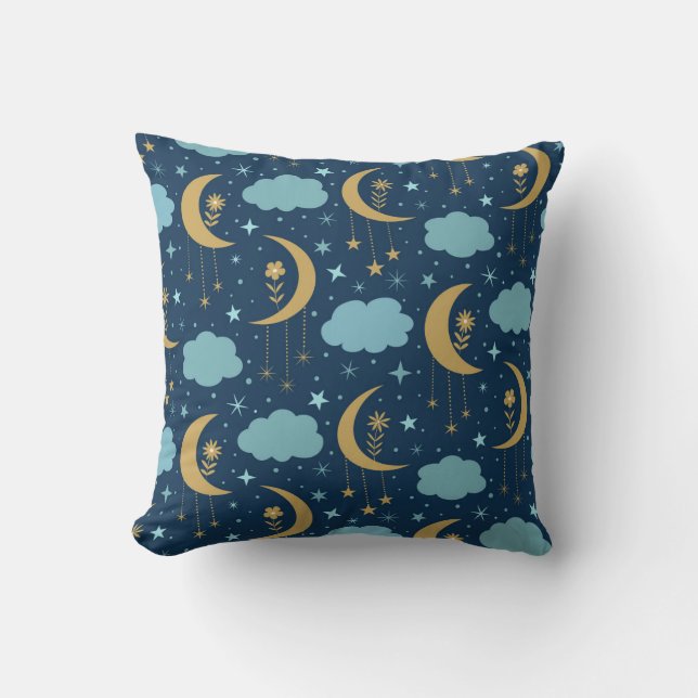 Gouden Boho Maan Met Wolken Hemels Kussen (Voorkant)