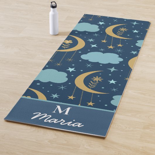 Gouden Boho Maan Met Wolken Monogram  Yogamat (In situ)