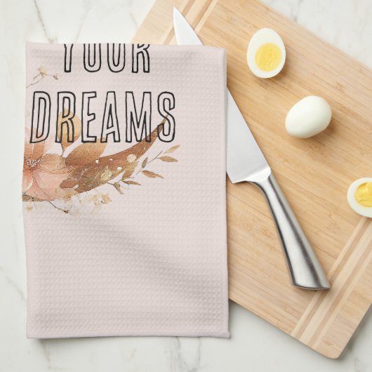 Gouden Boho Roze Roze Bloemige Bruiloft Feest Theedoek (Quarter Fold)