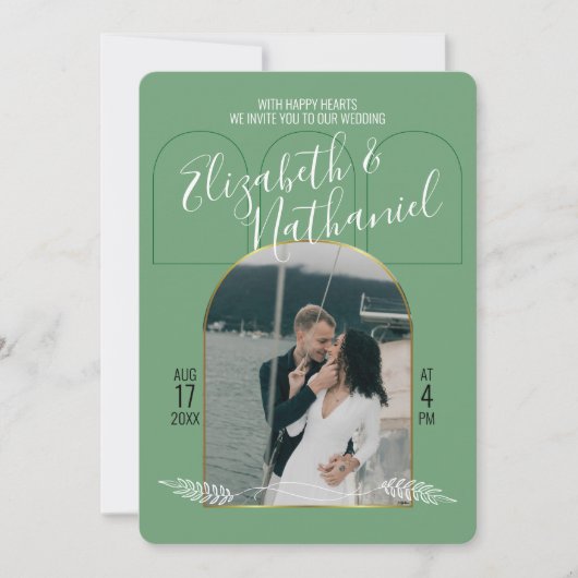 Gouden Boho Script Groene Foto's op Maat Kaart (Voorkant)