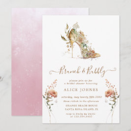 Gouden Boho Stiletto Schoen Bruids Brunch Uitnodig Kaart