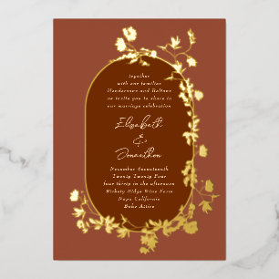 Gouden Boho Terracotta Frame Krans Bloem Bruiloft Folie Uitnodiging