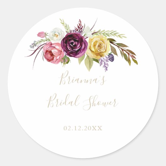 Gouden Boho Tropische Bloem Bruidsfeest Favoriet   Ronde Sticker (Voorkant)