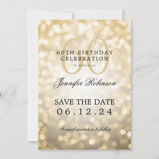 Gouden Bokeh 60e verjaardag Save the Date Kaart (Voorkant)