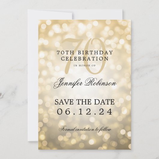 Gouden Bokeh 70e Verjaardag Save the Date Kaart (Voorkant)