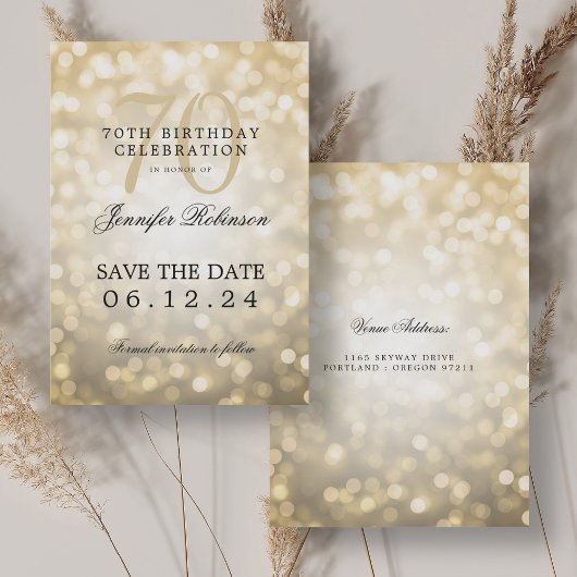 Gouden Bokeh 70e Verjaardag Save the Date Kaart