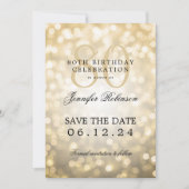 Gouden Bokeh 80e Verjaardag Save the Date Kaart (Voorkant)