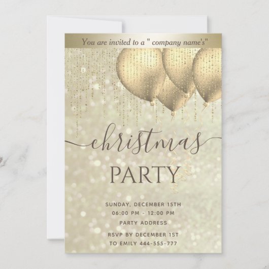 Gouden bokeh ballon corporate kerstfeest Invi Kaart (Voorkant)