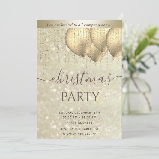 Gouden bokeh ballon corporate kerstfeest Invi Kaart (Staand voorkant)