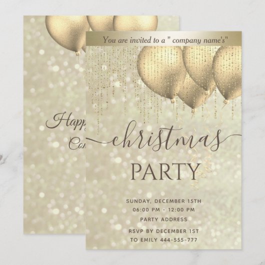 Gouden bokeh ballon corporate kerstfeest Invi Kaart (Voorkant / Achterkant)
