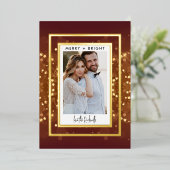 Gouden Bokeh en Glitters 1 Foto Realistisch Folie Feestdagenkaart (Staand Voorkant)