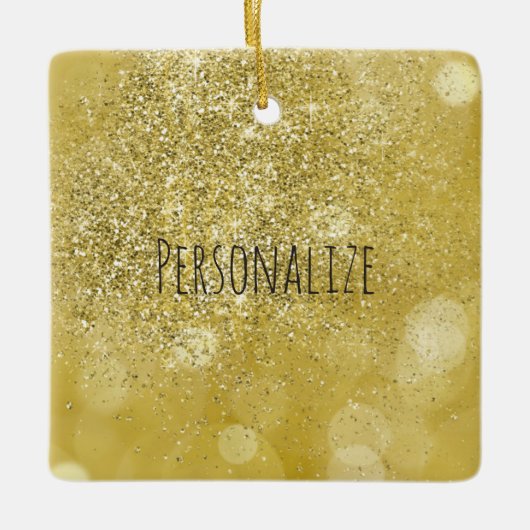 Gouden Bokeh Faux Glitter Gepersonaliseerd Keramisch Ornament (Voorkant)
