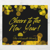 Gouden Bokeh Lights Hoera voor het nieuwe jaar Sparkling Wijnetiket (Enkel label)