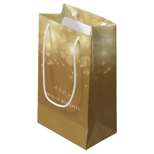 Gouden Bokeh Luxe Sparkle Elegante Glow Met Naam Klein Cadeauzakje (Voorkant Gekanteld)