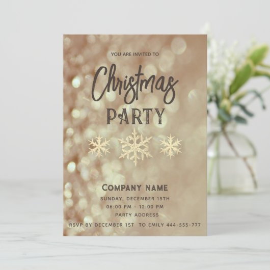 Gouden bokeh sneeuwvlokken corporate kerstfeest kaart (Staand voorkant)