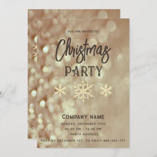 Gouden bokeh sneeuwvlokken corporate kerstfeest kaart (Voorkant / Achterkant)