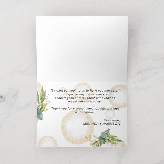Gouden bollen en botanische bruiloft dank u kaart (Binnenlaag)