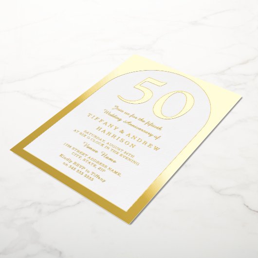Gouden Boog 50ste Huwelijksverjaardag Goud Folie Uitnodiging (Gedraaid)