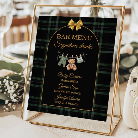 Gouden Boog Beer Tartan Baby Shower Bar Menu Poster