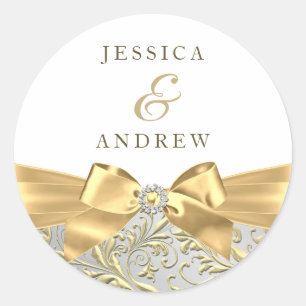 Gouden Boog Blad Witte Trouw Verlovingsjubileum Ronde Sticker
