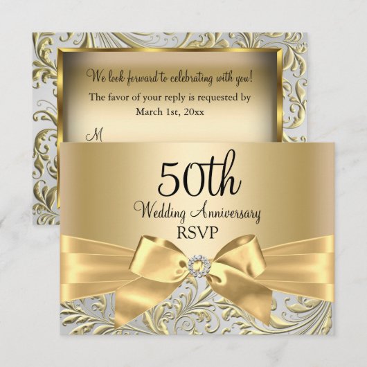 Gouden Boog Bloemige Spiraal 50ste Verjaardag RSVP (Voorkant / Achterkant)