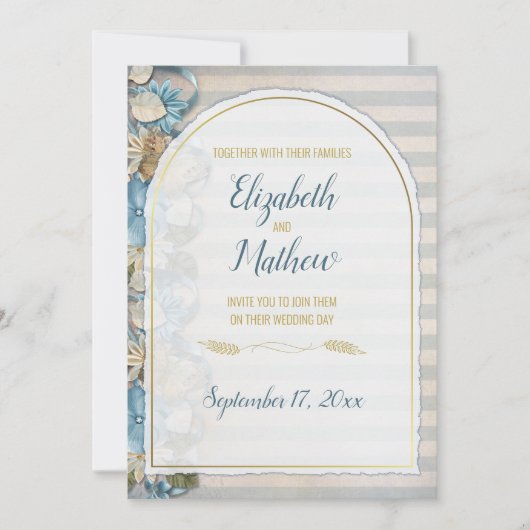 Gouden Boog Boho Script Blauwe Chinoiserie Streep Kaart (Voorkant)
