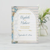 Gouden Boog Boho Script Blauwe Chinoiserie Streep Kaart (Staand voorkant)