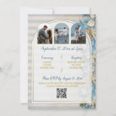 Gouden Boog Boho Script Blauwe Chinoiserie Streep Kaart (Achterkant)