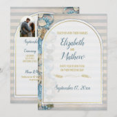 Gouden Boog Boho Script Blauwe Chinoiserie Streep Kaart (Voorkant / Achterkant)