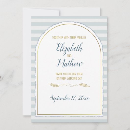 Gouden Boog Boho Script Blauwe Zee Streep Kaart (Voorkant)