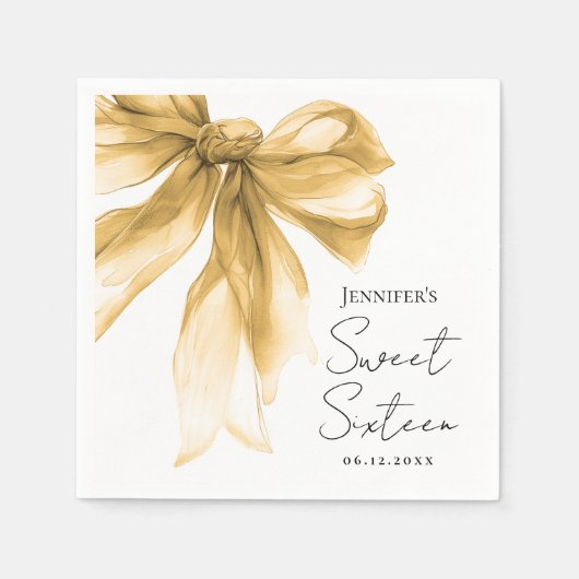Gouden Boog Coquette Script Sweet 16 Feestje Servet (Voorkant)