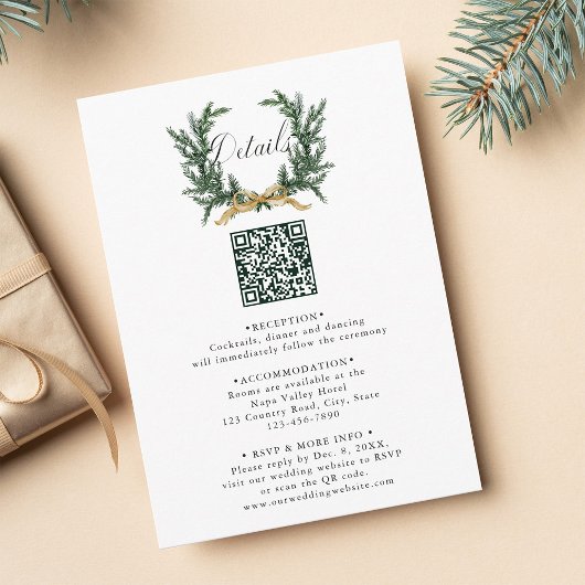Gouden Boog & Eucalyptus Dennenkrans Huwelijksdeta Informatiekaartje