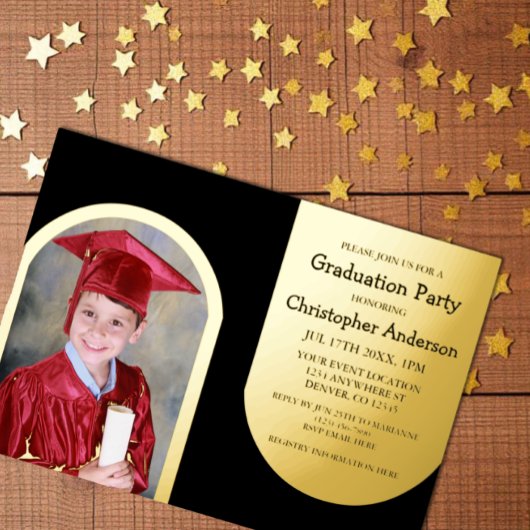 Gouden boog Foto Kinder Afstuderen Folie Uitnodiging