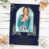 Gouden Boog Foto Navyblauw Loof Afstuderen Kaart