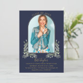 Gouden Boog Foto Navyblauw Loof Afstuderen Kaart (Staand voorkant)